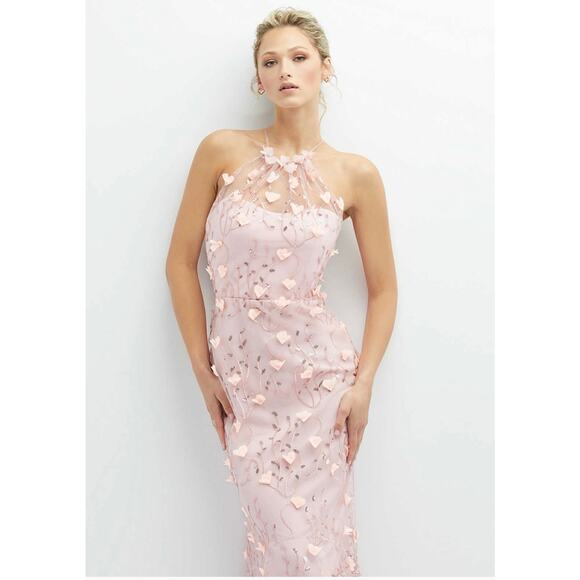 NWT! After Six 3137 Sheer Halter Neck 3D Rose Floral Dress High-Low Hem 6 - Picture 4 of 5